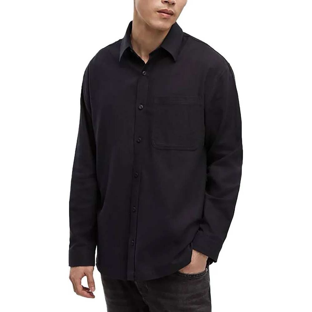 Mode of One Mens Relaxed Fit Flannel Shirt Deep Black Cotton 100197730MN Small